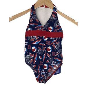 NWT Speedo Girls One Piece Swimsuit Blue Red Beach Size 5